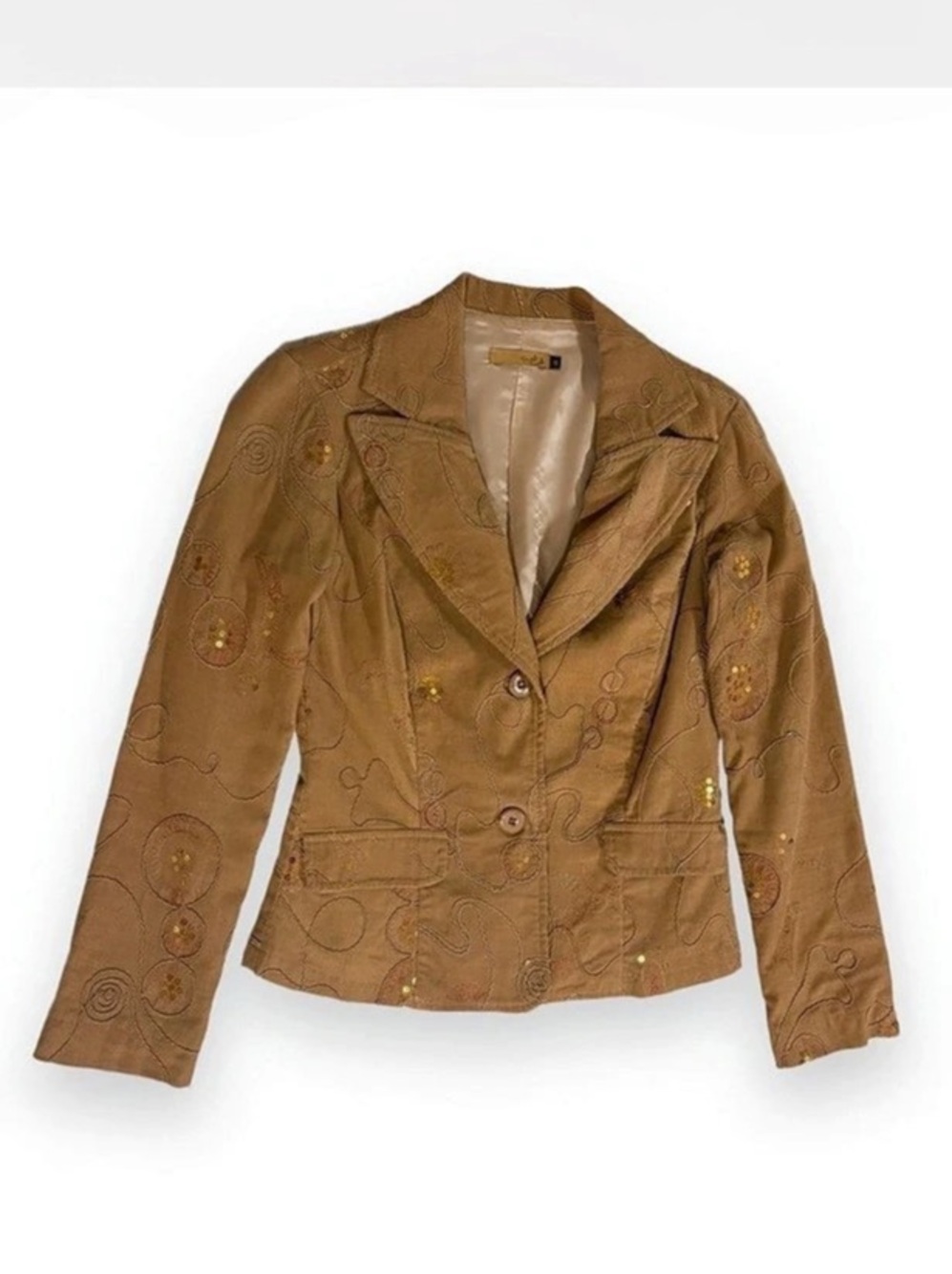 Final touch tan corduroy embroidered blazer
